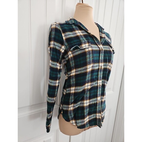 American Eagle Outfitters Women's Top M Slim fit Plaid Ahh Mazingly Soft Green - Picture 2 of 8